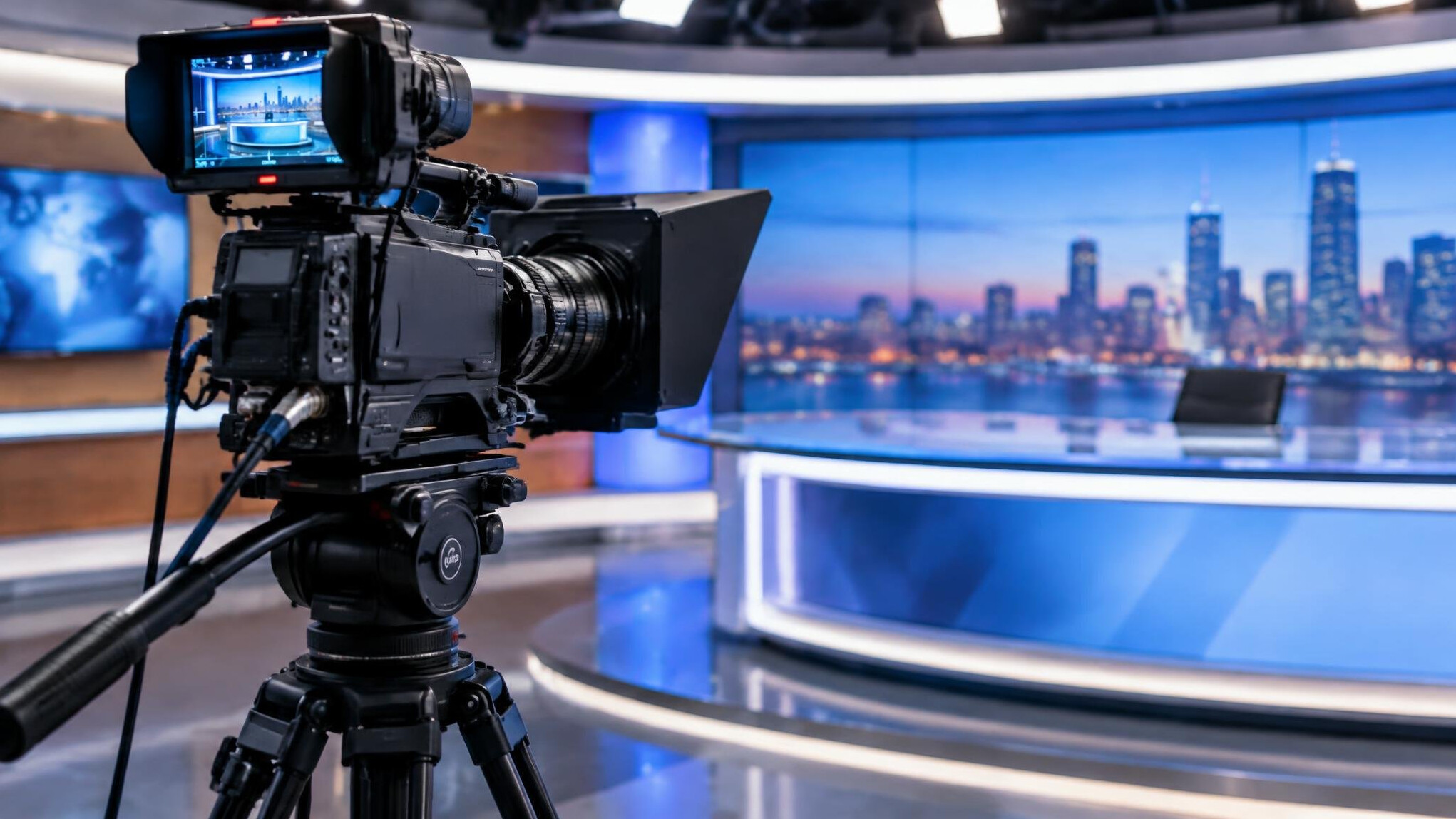 Professional broadcast camera in a television studio